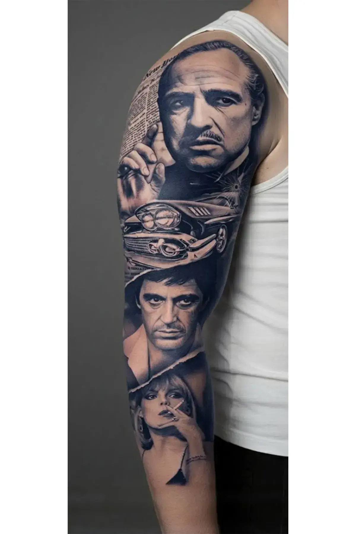 Yarı Kalıcı Kol Kaplama Godfather ve Tony Montana Dövmesi